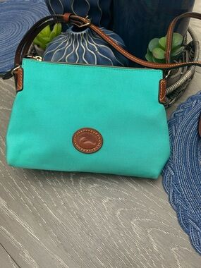 Dooney & Bourke Turquoise Crossbody with Brown Leather Trim